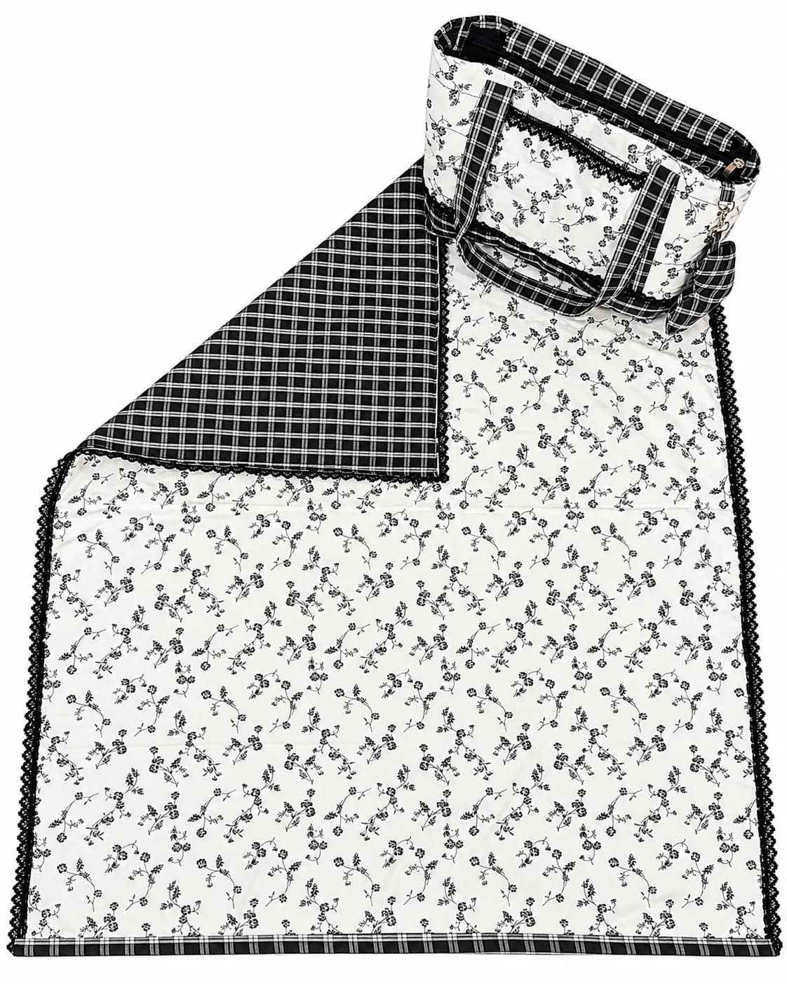 CHEX BLACK & WHITE-FLORAL MASALLA BAG (NBMB0910) - Image 1