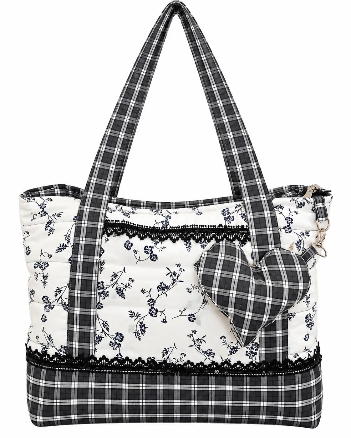 CHEX BLACK & WHITE-FLORAL MASALLA BAG (NBMB0910) - Image 3