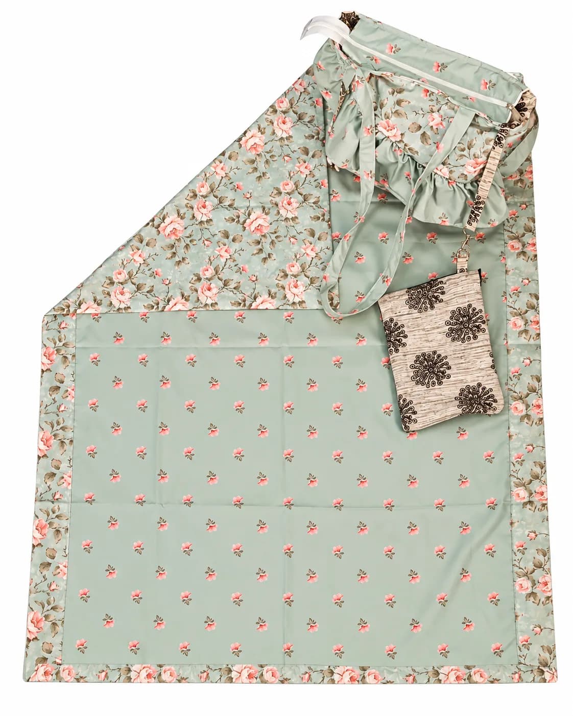 GREEN FLORAL FRILL MASALLA BAG SET (NBMB0913) - Image 1