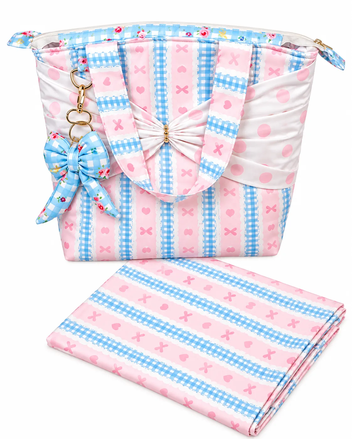 PINK & BLUE BOW MASALLA BAG SET (NBMB0911) - Image 3