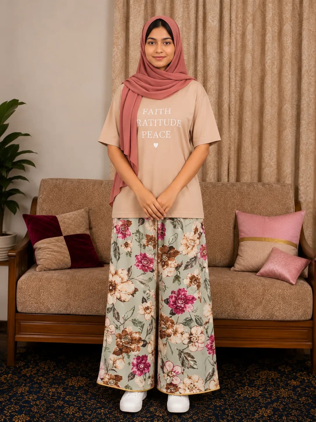 Grey Garden Floral Soft Rayon Pant (NBER0907) SIZE: 38" L - Image 2
