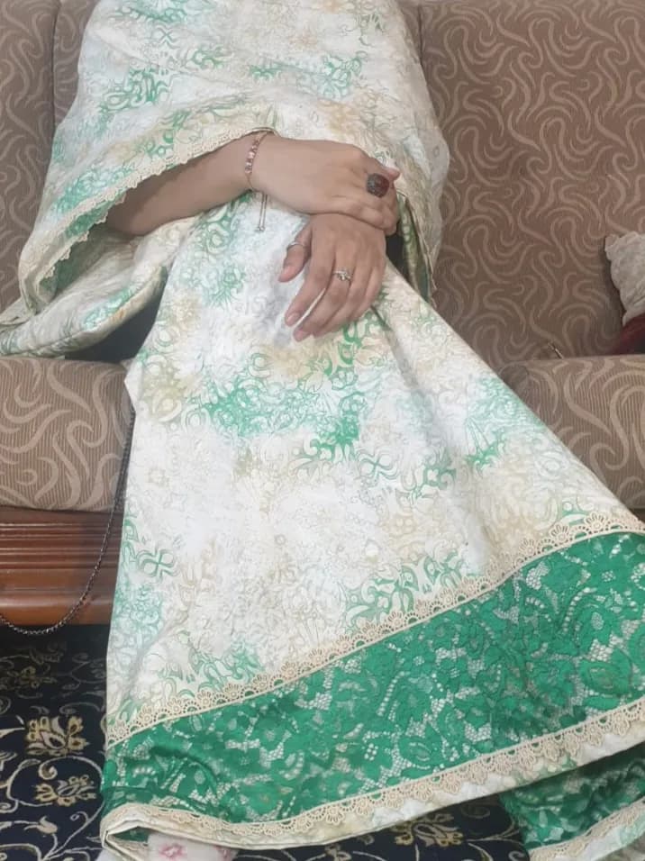 Mint Green & Ivory Printed Lace Rida With Bag (NBR0907) - Image 3