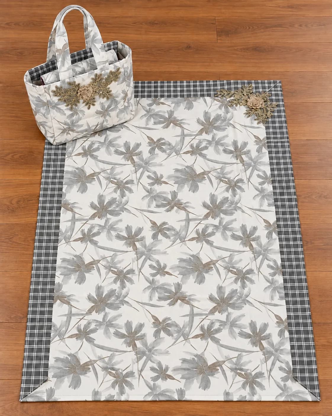 NB GREY FLORAL MASALLA BAG SET(NBMB0903) - Image 1