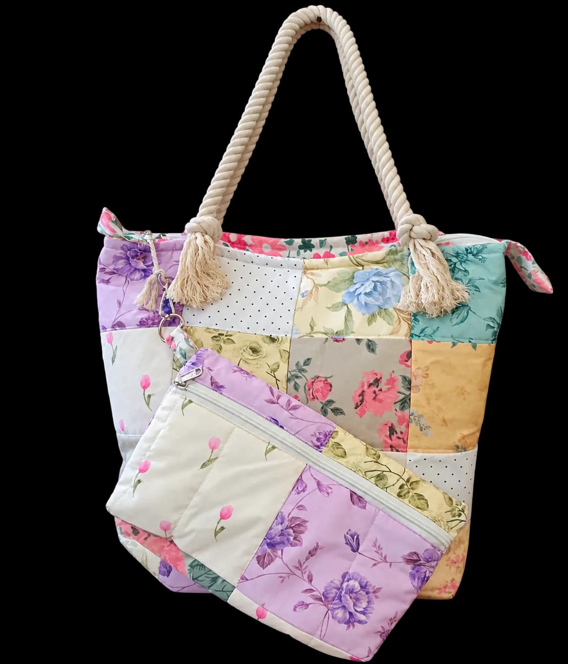 PATCHWORK TOTE BAG WITH POUCH (NBTB0901) - Image 1