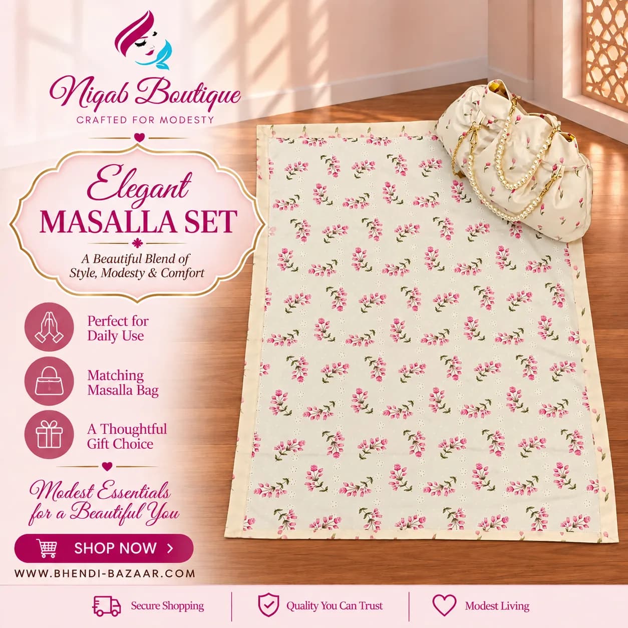 Pink Tulip Masalla Bag – Cream & Pink(NBMB0908) - Image 4
