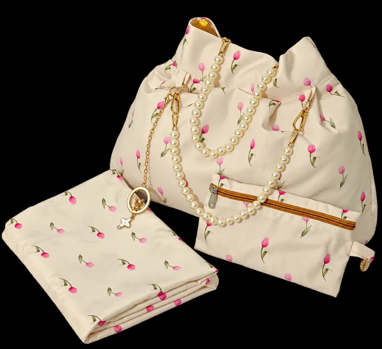 Pink Tulip Masalla Bag – Cream & Pink(NBMB0908) - Image 3