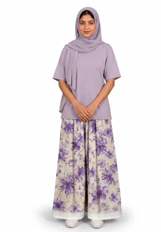 Purple Garden Floral Soft Rayon Pant (NBER0911) SIZE: 38" L - Image 1