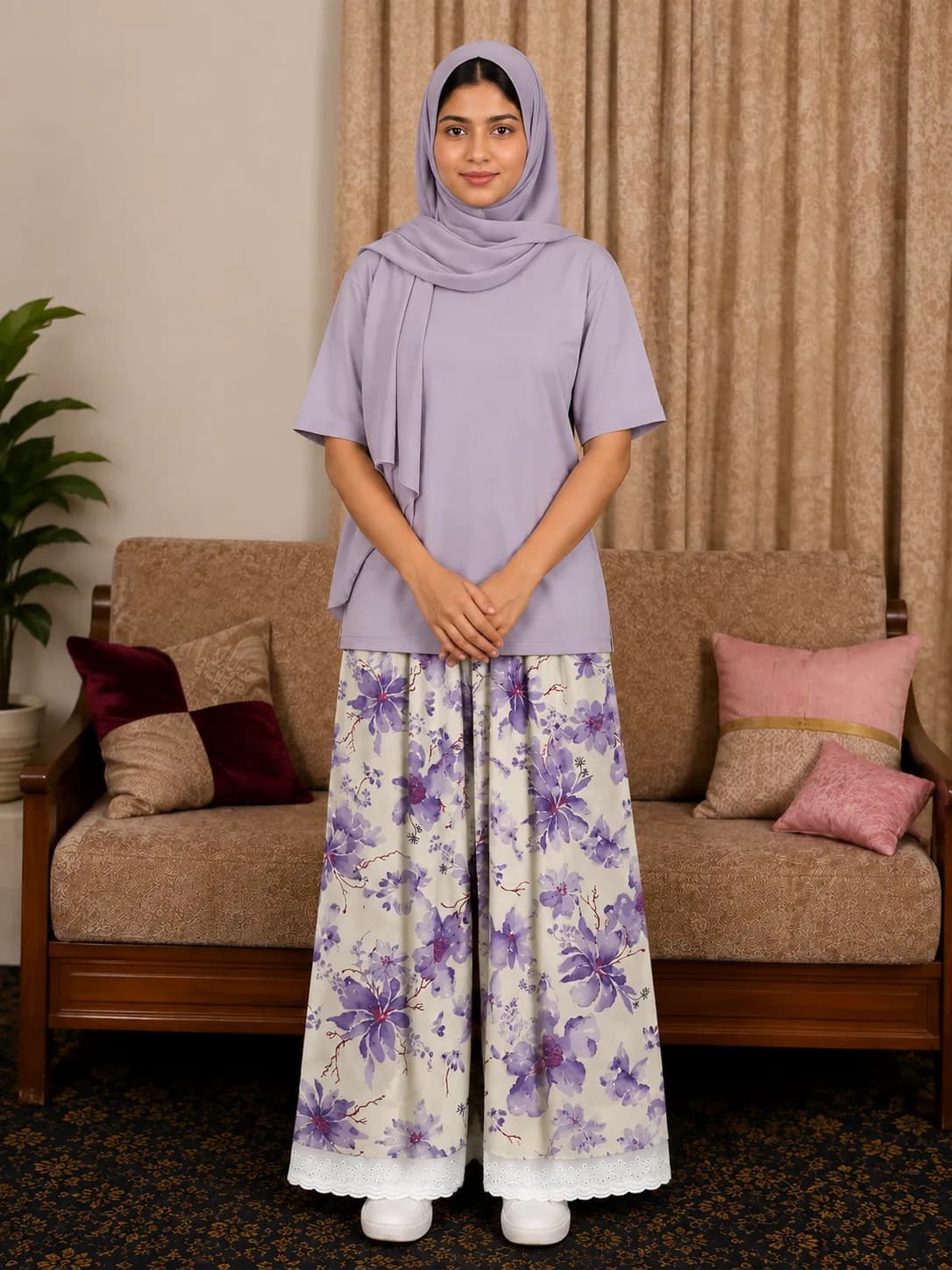 Purple Garden Floral Soft Rayon Pant (NBER0911) SIZE: 38" L - Image 3