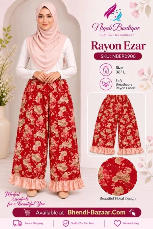 RED FLORAL RAYON EZAR (NBER0906) SIZE: 36"L - Image 5