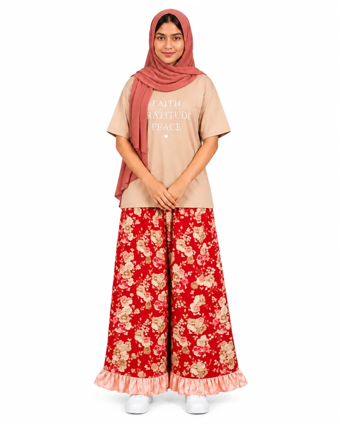 RED FLORAL RAYON EZAR (NBER0906) SIZE: 36"L - Image 1