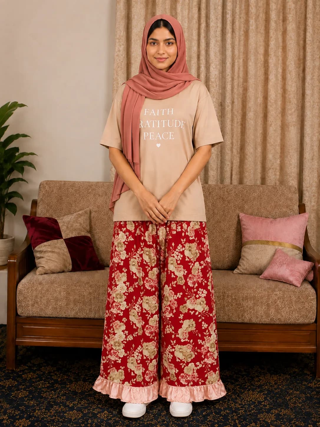 RED FLORAL RAYON EZAR (NBER0906) SIZE: 36"L - Image 2